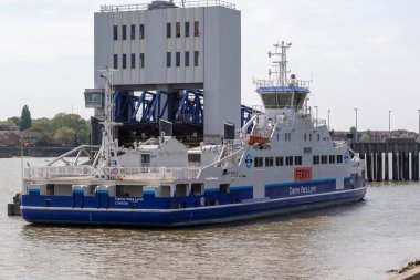Londra, Birleşik Krallık, 28 Mayıs 203, Dame Vera Lynn adlı Woolwich Feribotunun manzarası. 