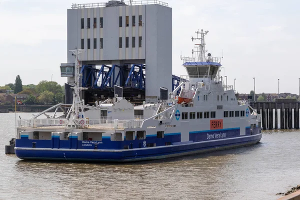 stock image London, United Kingdom, May 28th 20203:- A view of the Woolwich Ferry named Dame Vera Lynn 