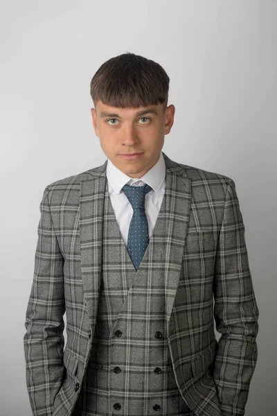 Young Entrepreneur Wearing Suit Tie Waistcoat Serious Expression — Stock Photo, Image