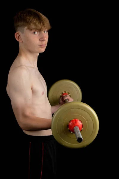 Портрет Спортивного Подростка Рубашки Упражняющегося Штангой — стоковое фото
