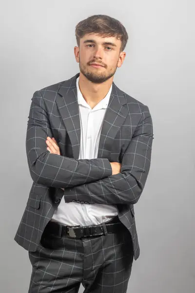 Portrait Young Businessman Entrepreneur Jacked Open Neck Shir — Stock Photo, Image
