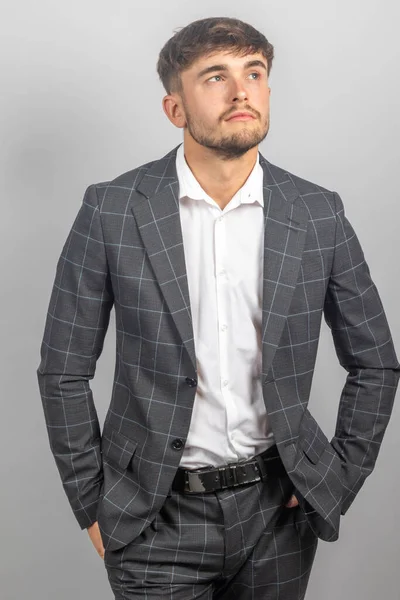 Portrait Young Businessman Entrepreneur Jacked Open Neck Shir — Stock Photo, Image