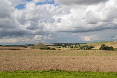 Silbury tepesi Wiltshire, İngiltere 'de tarlalarla çevrili.