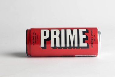 London, United Kingdom, 18th October 2023:- A Can of Tropical Punch Prime Energy drink, promoted by Youtubers Logan Paul and KSI