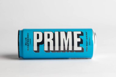 London, United Kingdom, 18th October 2023:- A Can of Blue Raspberry Prime Energy drink, promoted by Youtubers Logan Paul and KSI