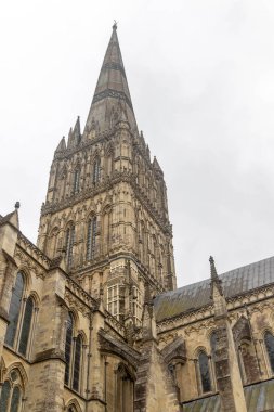 Salisbury, Birleşik Krallık, 25 Ağustos 2024 Salisbury Katedrali 'nin manzarası, İngiltere' nin en yüksek kilise kulesi..