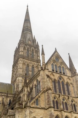Salisbury, Birleşik Krallık, 25 Ağustos 2024 Salisbury Katedrali 'nin manzarası, İngiltere' nin en yüksek kilise kulesi..