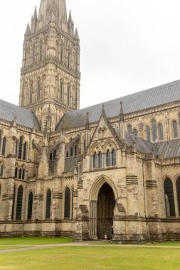 Salisbury, United Kingdom, 25th August 2024:- A view of Salisbury Cathedral, possessing the tallest church spire in the UK at 404 feet. clipart