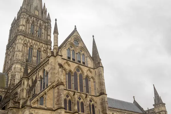 Salisbury, Birleşik Krallık, 25 Ağustos 2024 İngiltere 'deki en yüksek kilise kulesine sahip Salisbury Katedrali manzarası.