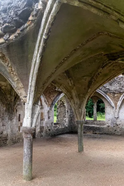 Surrey UK, Farnham yakınlarındaki Waverley Abbey harabelerinde bir tavan. Bu İngiltere 'deki ilk manastır kilisesiydi.