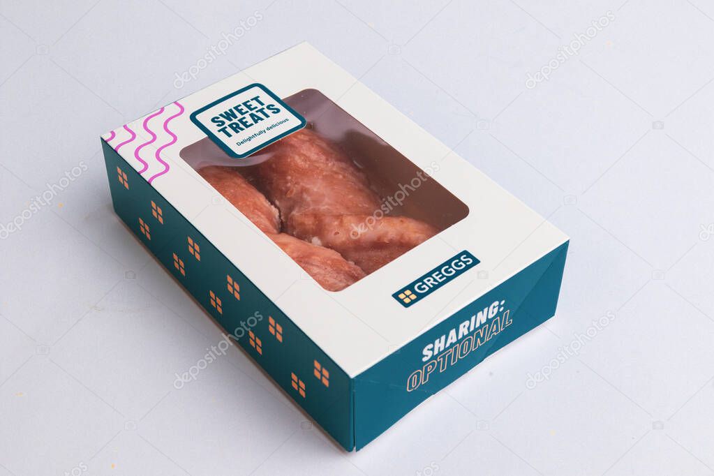 London, United Kingdom, May Twentieth 2025:- A Studio Shot of Greggs Takeout Holder for Coffee, Greggs is a retail Bakery Chain in the Uk