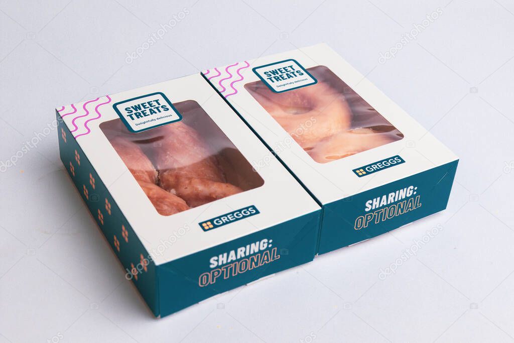 London, United Kingdom, May Twentieth 2025:- A Studio Shot of Greggs Takeout Holder for Coffee, Greggs is a retail Bakery Chain in the Uk