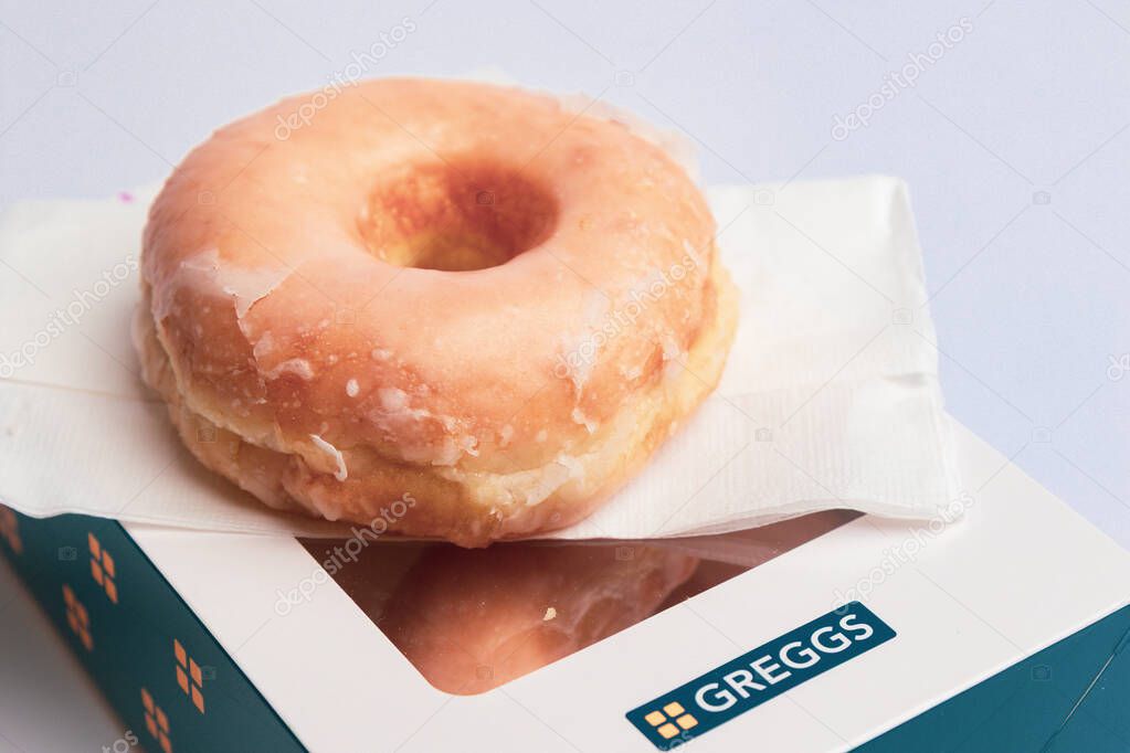 London, United Kingdom, May Twentieth 2025:- A Studio Shot of Greggs Takeout Holder for Coffee, Greggs is a retail Bakery Chain in the Uk