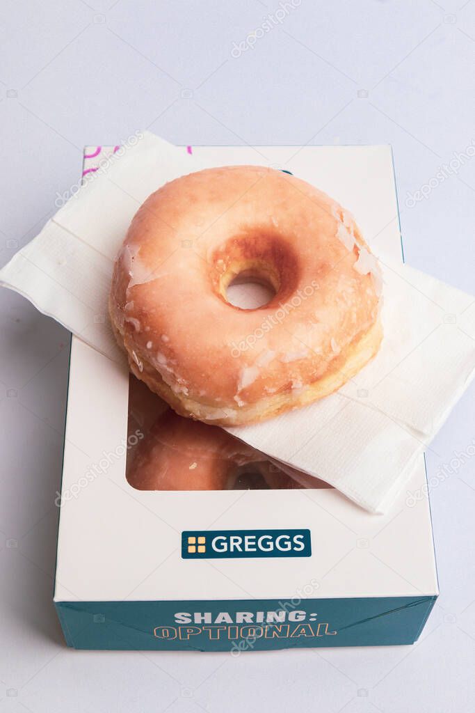 London, United Kingdom, May Twentieth 2025:- A Studio Shot of Greggs Takeout Holder for Coffee, Greggs is a retail Bakery Chain in the Uk