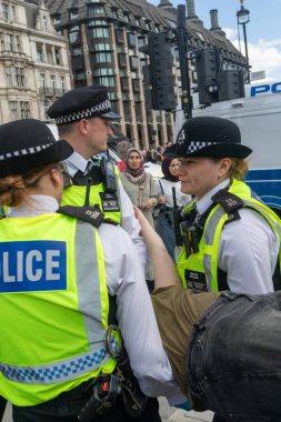 Londra, Birleşik Krallık, 9 Ağustos 2025 - Londra Parlamento Meydanı 'nda Filistin Eylem Protestosu, polis bir protestocuyu tutukladı