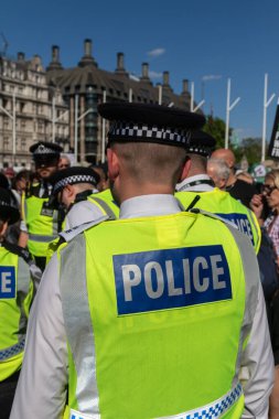 Londra, Birleşik Krallık, 9 Ağustos 2025 - Londra Parlamento Meydanı 'nda Filistin Eylem Protestosu, polis bir protestocuyu tutukladı