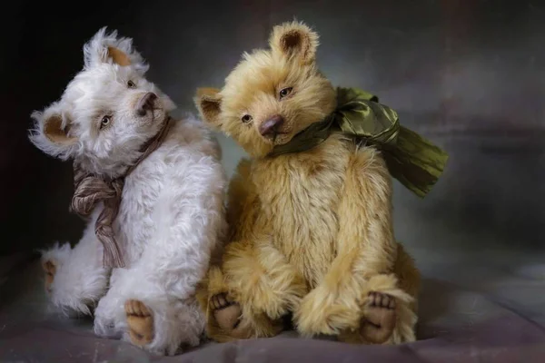 Und Sie Ein Liebevolles Paar Handgefertigter Sammel Teddybären Geeignet Zum — Stockfoto