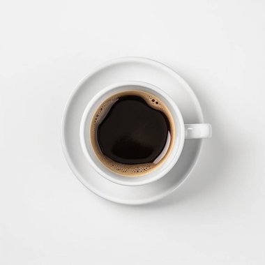 Top view of black coffee in white cup isolated on white background. High quality photo clipart