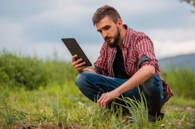 Baharda tarım alanında çalışan bir çiftçi. Yüksek kalite fotoğraf