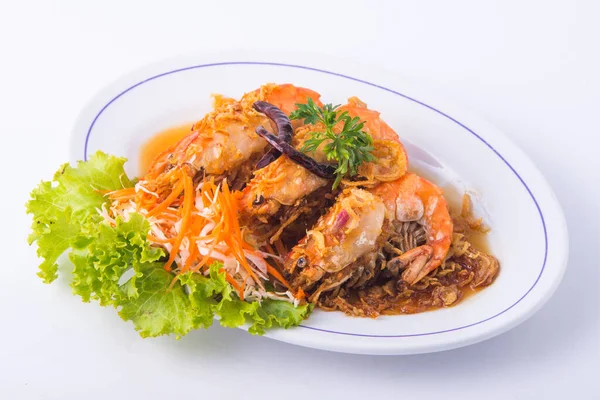 Cibo Preferito Thailandese Mescolare Gamberetti Fritti Con Aglio — Foto Stock