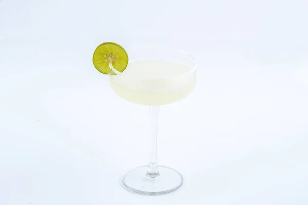 Classic Margarita Cocktail Salt Lime White Background — Photo