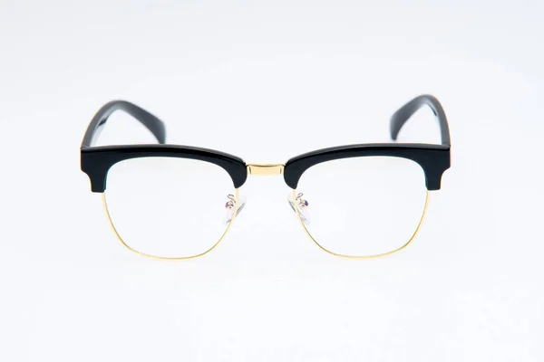 Okulary Przeciwsłoneczne Moda Czarne Złote Ramki Białym Tle — Zdjęcie stockowe