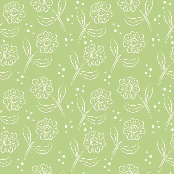 Blumen Weißen Umrissen Auf Grünem Hintergrund Nahtloses Muster Für Verpackungsdesign — Stockvektor