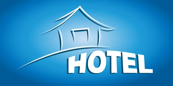 Absztrakt Kép Egy Házról Kék Égbolttal Szemben Alján Hotel Felirattal — Stock Vector