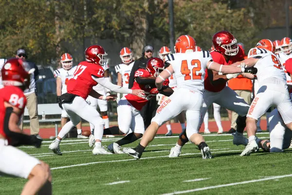 Bir futbol sahasındaki oyuncular, Wash U (Bears) - Carroll Üniversitesi (Pioneers) - Son Gün 2023. Washington Üniversitesi St. Louis Kampüsü 'nde oynanan maç 35-23 kazandı..