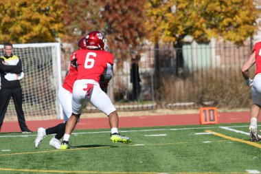 Wash U (Bears) - Francis Olympic Field St. Louis, Missouri 'de Carroll Üniversitesi (Pioneers) maçı. Washington U 35-23 kazanıyor. Stadyumda oynayan Amerikalı futbolcular