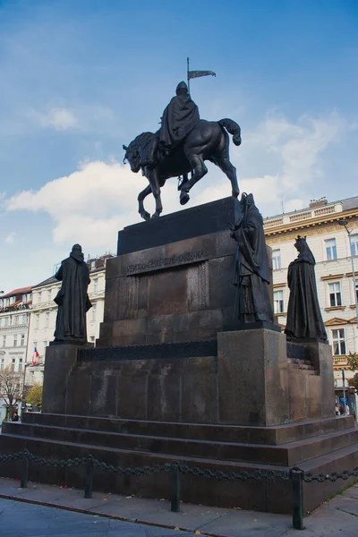 Estatua San Wenceslao Bajo Cielo Lado Praga República Checa — Foto de Stock