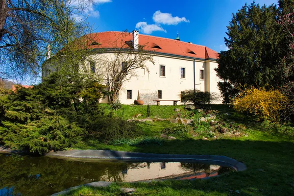 Roztoky Castle near Prague in spring sunny day. Czech Republic.