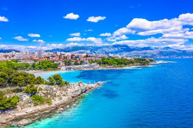 Hırvatistan, Split kenti ve Bacvice plajının inanılmaz sahil manzarası ve kıyı şeridi