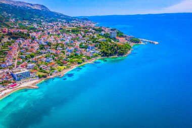 Dalmaçya 'nın güzel sahil manzarası ve kıyı şeridi, Split Şehri, Podstrana