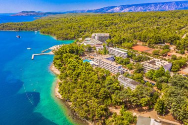 Hvar Adası 'ndaki Stari Grad' ın hava manzarası, Hırvat seyahat yerleri.