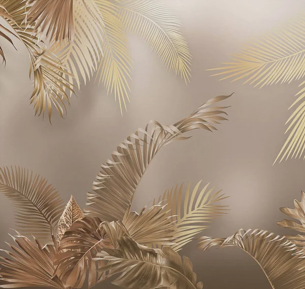 3D illustraion - oil painting Tropical leaves wallpaper design for walls
