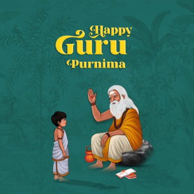 Guru Purnima kutlamasının yaratıcı bir örneği, insanların öğretmenlerini onurlandırdıkları gün, Mutlu Guru Purnima.