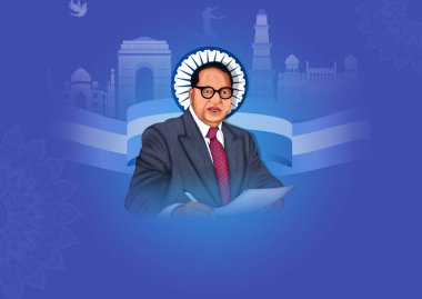  Hint Festivali Ambedkar Jayanti Illustration Design with Bhimrao Ambedkar and Ashoka chakra.