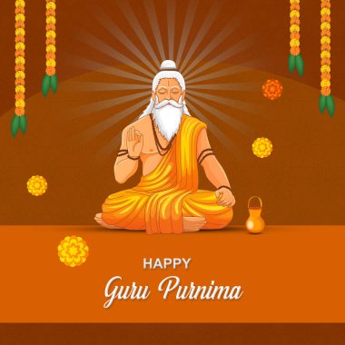 Guru Purnima kutlamasının 3D çizimi Hint azize öğretmeni Mutlu Guru Purnima.