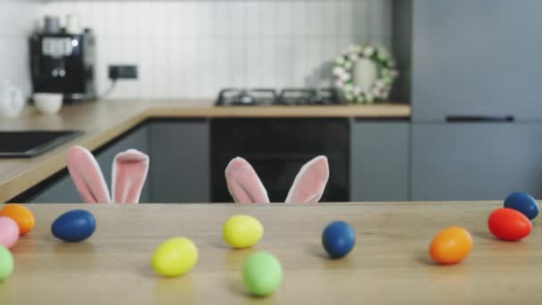 Family Bunny Ears Getting Ready Holiday Having Fun Together Home — Stock video