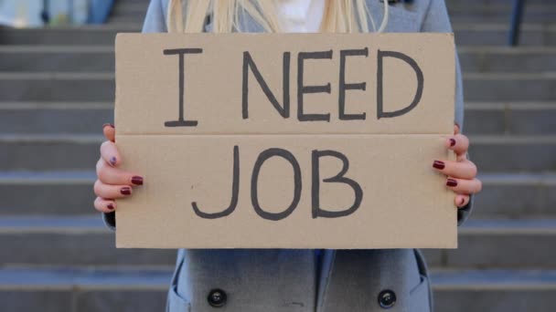 Hands Young Woman Protests Financial Crisis Unemployment Displaying Need Job — Stock Video