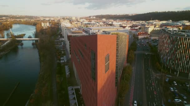Aerial Shot Corner Business Center Novo Distrito Praga Centro Escritório — Vídeo de Stock