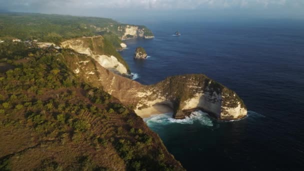 Vista Aérea Ilha Forma Dinossauro Nusa Penida Indonésia Drone Shot — Vídeo de Stock