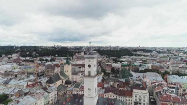 Vista Aérea Del Edificio Administrativo Parte Central Lviv Plaza Rynok — Vídeos de Stock