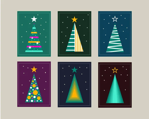 Set Christmas Trees Decorative Christmas Elements Paper Invitations Festive Party — Stock Vector