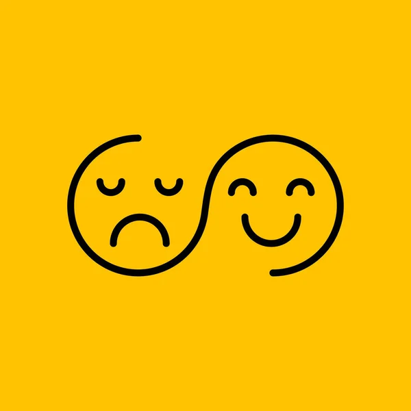悲しくて幸せな顔 最小限のロゴ 笑顔と悲しみ 悲しみ 心理学者の概念 — ストックベクタ