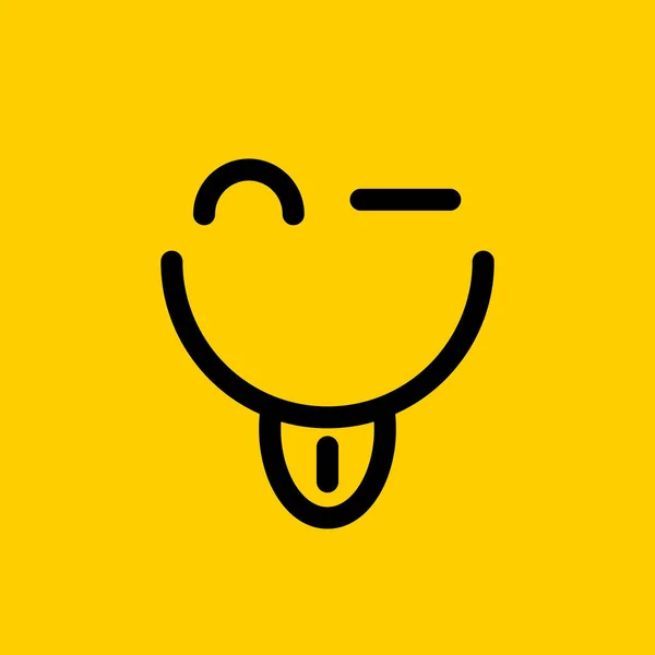 ポスター ウィンクロゴ 点滅アイコンを応援します 笑顔と舌が突き出ている黄色と黒の面白いカード — ストックベクタ
