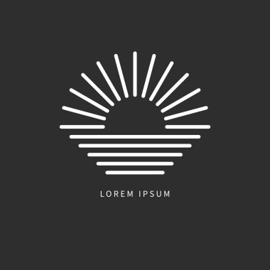 Güneş ve deniz çizgisi minimal logo, yaz simgesi, deniz manzarası, güneş ve okyanus dövmesi, klasik vektör simgesi