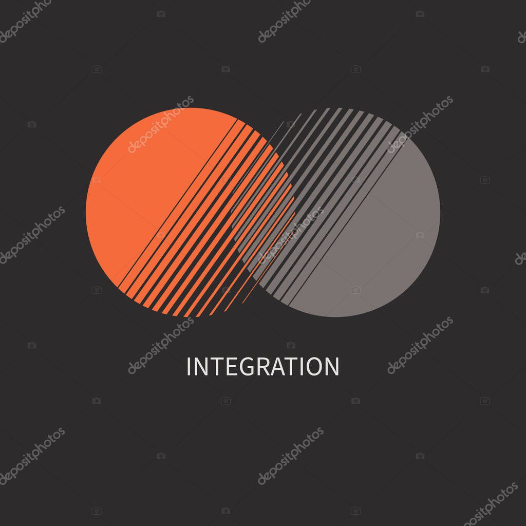 Integration, interaction sign. Round business concept. Interact logo, minimal business icon. Union flat concept