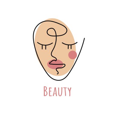 Abstract portrait of girl drawn in one continuous line. Linear sketch of  female face, doodle lady